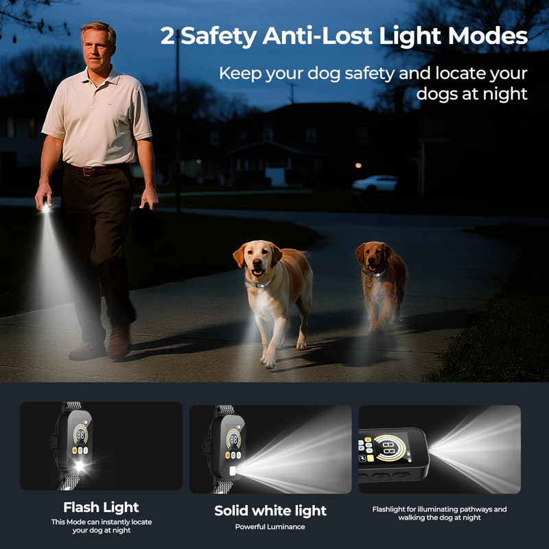 Dog Shock Collar for 2 Dogs (10-120Lbs), 4200FT Remote Training Collar with Light for Night Walks, 3 Training Modes, IP67 Waterproof Rechargeable E-Collar with Exclusive Shock Lock - PawsPlanet Australia
