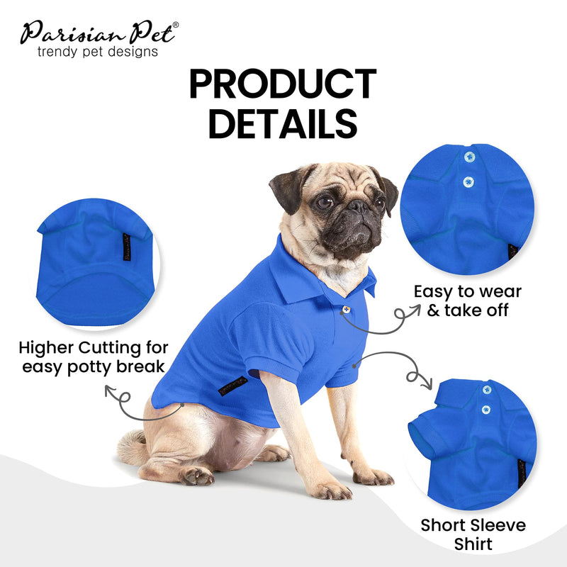 Parisian Pet Dog Polo Shirt – Classic Blue Cotton Pet Apparel with Collar & Buttons - Soft Breathable Puppy T-Shirt - Cute Dog Clothes - Ideal Summer Clothes for Large Dogs - Shirts for Dogs Boy XL Blue Polo - PawsPlanet Australia
