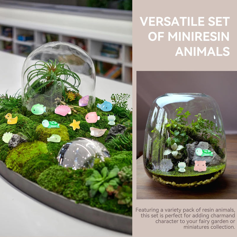 100 Pcs Luminous Mini Resin 15 Styles Tiny Animals Sea Animals Figurines Glow in The Dark Miniature Animals for DIY Fish Tank Potted Micro Dollhouse Landscape Aquarium Decorations - PawsPlanet Australia