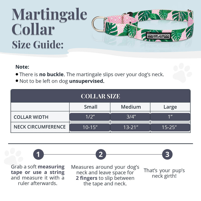Lucky Love Dog Martingale Dog Collar - Adjustable, No-Slip, Comfortable, Durable, Soft Webbing & Stylish Patterned Collar for Male and Female Dogs Ideal for Training & Walking - Laguna, Small Small Collars (10-15") - PawsPlanet Australia