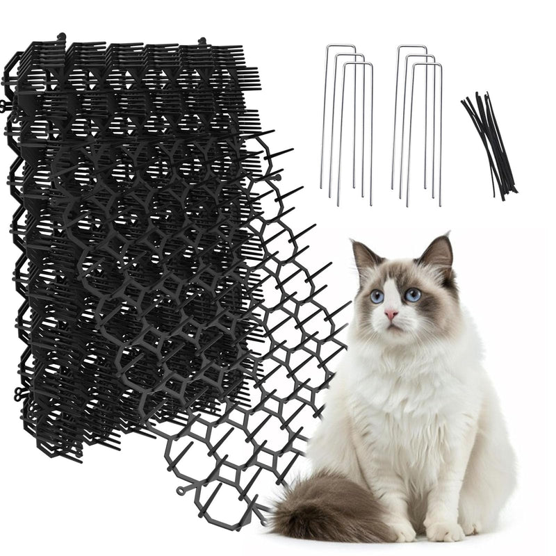 8.5 X 6.5 Inch Scat Mat for Cats with 6 Garden Staples & 6 Ties, 12 Pack Cat Deterrent Mat for Garden Fence & Animal Barrier