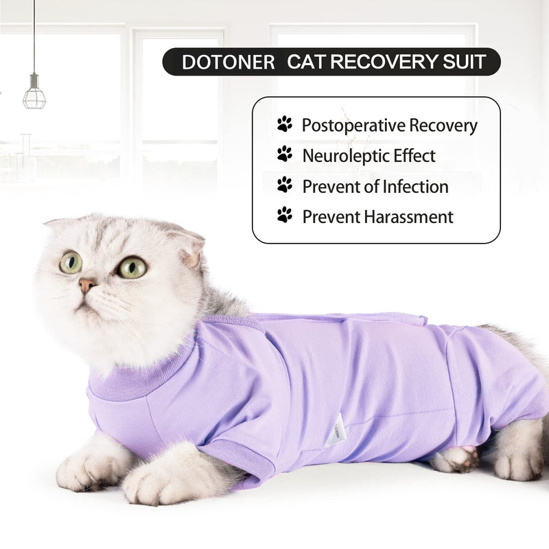 Dotoner Cat Recovery Suit After Surgery for Female Male Pet Surgical Pajamas Long Sleeve Prevent Shedding Recovery Snugly Suit&E Collar Alternative Onsies for Cats XS Purple