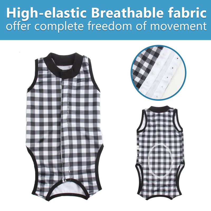 Etdane Cat Surgical Recovery Suit Pet Surgery Onesies Long Sleeve Shirt Small Dog Vest for Female Male Doggy Black & White Grid Small - PawsPlanet Australia