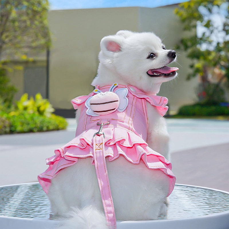 Dog Harness Leash Set Puppy Princess Dress with Bee Pin Pull Harness for Small Medium Dog Cat (Pink,XL) XL-Chest 17-19'' For 12-15 lb Pink - PawsPlanet Australia