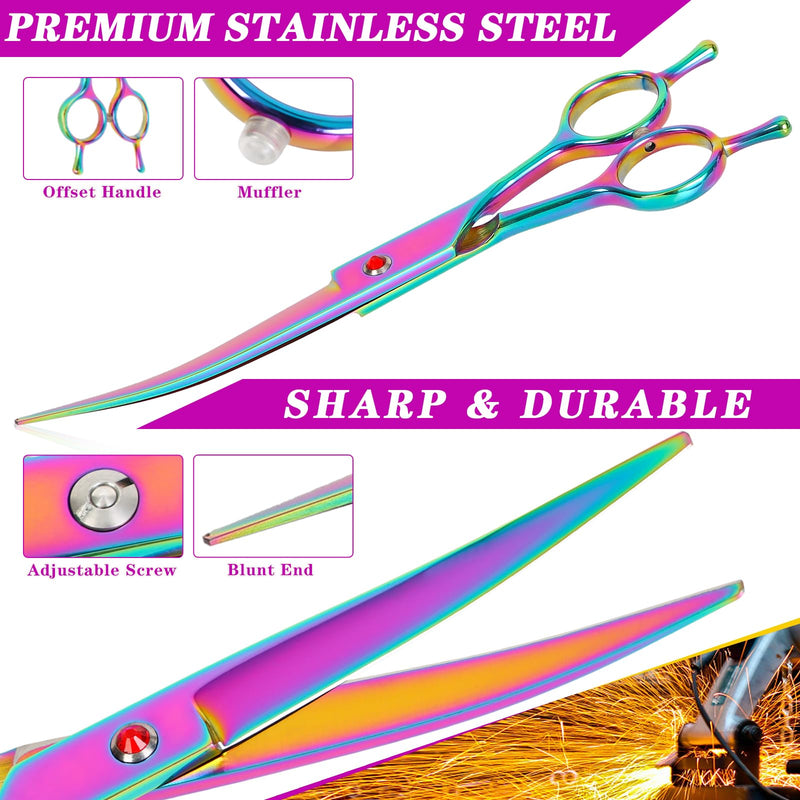 Dog Grooming Scissors Curved Hair Cutting Scissors for Dogs & Cats Made of Premium Stainless Steel (Rainbow) Rainbow - PawsPlanet Australia