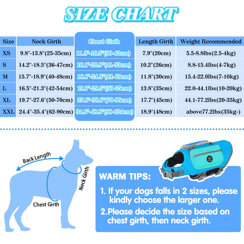 EMUST Life Vests for Dogs, Lightweight Small/Medium/Large Dog Life Preserver, Extra large Dog life Jacket for Swimming/Boat/Water, life jacket for large dogs, Blue XL X-Large