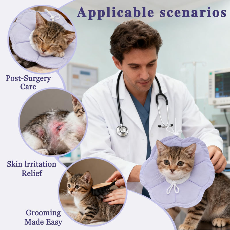Tensho Soft Flower Cone for Cats, Adjustable Purple Cat Cone Collar for After Surgery, Elizabethan Collar for Cat Can Protect Head and Foot Wounds, Pet Cones for Cats All-Season Style (S) S