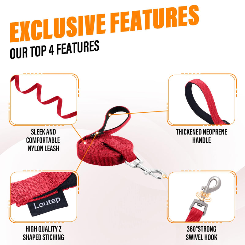 Dog Training Leash - Long Line for Recall & Obedience, Nylon Training Lead with Padded Handle, 15 ft / 20 ft / 30 ft / 50 ft / 100 ft - Long Leash for Dogs Outside, Small/Medium/Large 50ft Red - PawsPlanet Australia