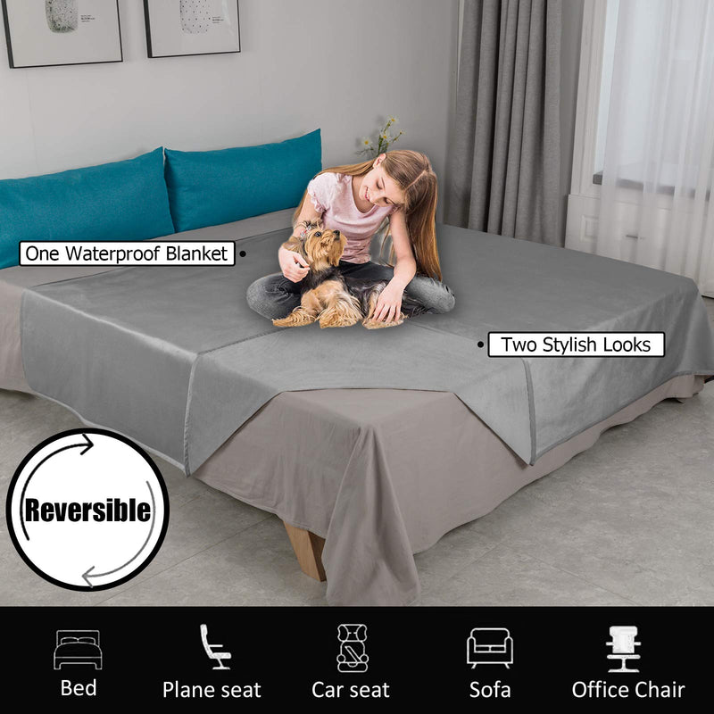 Ameritex Pet Bed Blanket Reversible 100% Waterproof Velvet Super Soft for Sofa and Bed (40x60 Inches, Light Grey+Grey) 40x60 Inches - PawsPlanet Australia