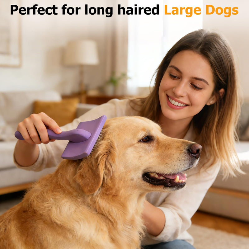 Extra-Long Pin Slicker Brush for Large Dogs, Removes Tangles, Mats & Undercoat Fluff, Wood Handle, Grooming Tool for Poodle Goldendoodle Labradoodle & Thick-Coat Breeds, Purple - PawsPlanet Australia