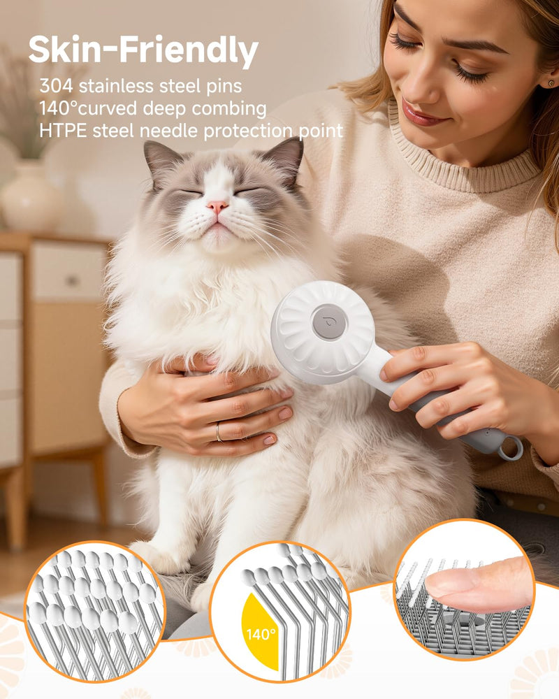 Pet Spray Brush for Cats & Dogs, 3-in-1 Grooming Tool with Steam Mist, 2-Speed Spray Settings, Removes Dander & Deshedding, One-Touch Self-Cleaning Hair Brush, for Long Short Hair Pets
