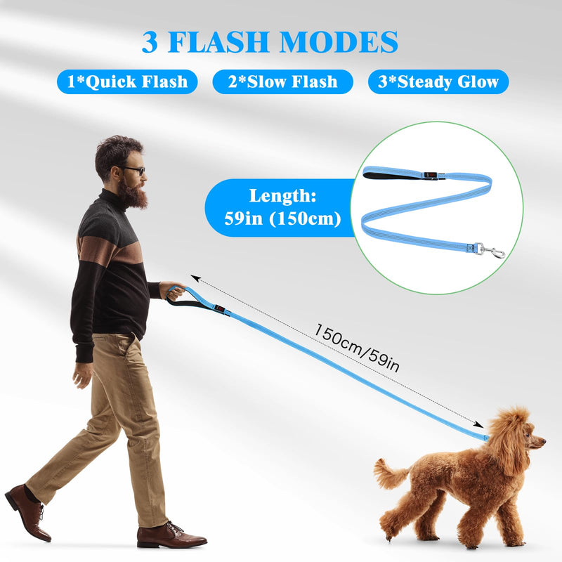 Light Up Dog Leash, 5 Ft LED Dog Lead Rechargeable Glowing Pet Leash with Soft Padded Handle, Safety Dog Lights for Night Walking (Blue) Blue - PawsPlanet Australia