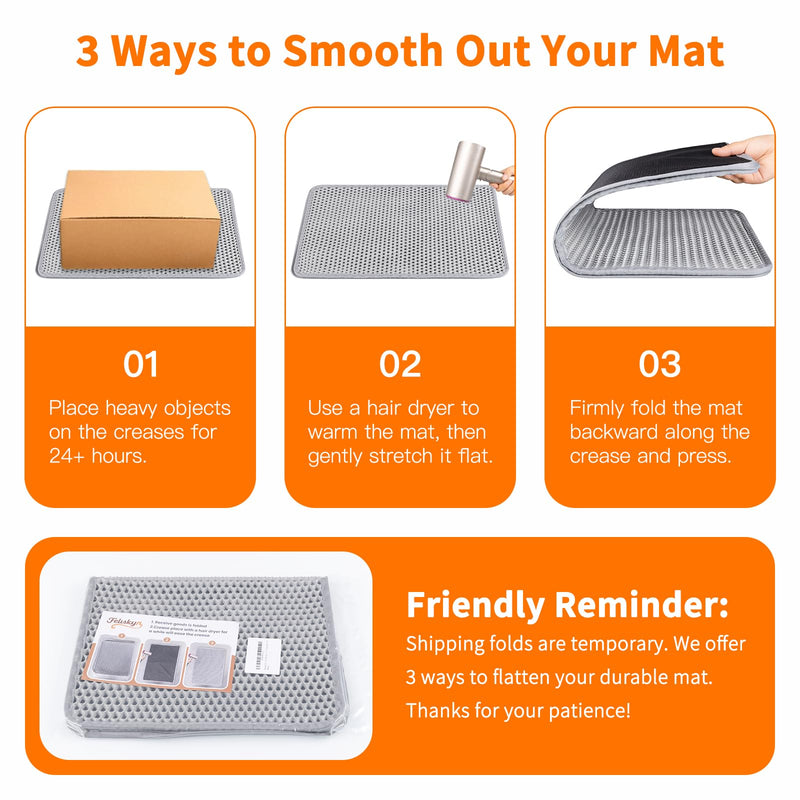 Large Cat Litter Box Mat for Cats, Double Layer Honeycomb Cat Litter Trapping Mats, Waterproof, Urine Proof,Non-Slip Litter Pad for Indoor Kitty Cat Litter Mat, Easy to Clean Grey (33.8'' x 23.6'') 33.8'' x 23.6'' - PawsPlanet Australia