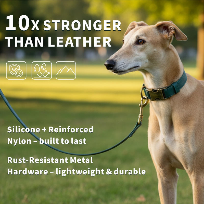 Dog Collar and Leash Set,Leather Silicone Waterproof Odor-Proof Dog Collar and Leash for Large Dogs, Soft Flexible Dog Collars, Durable Thick Adjustable Pet Collar (Green, Large (16-24.5" Neck)) Green Large (16-24.5" Neck)