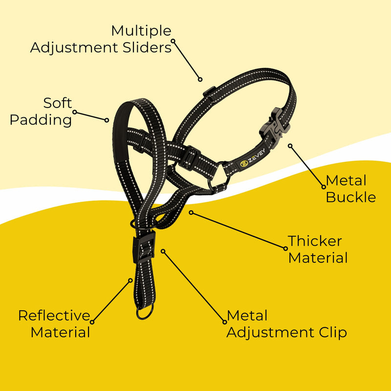 Adjustable Dog Head Halter with Safety Strap, Soft Padded Dog Head Collar for Small Medium Large Dogs, No-Pull Dog Harness for Training and Walking (Large, Black) XL - PawsPlanet Australia