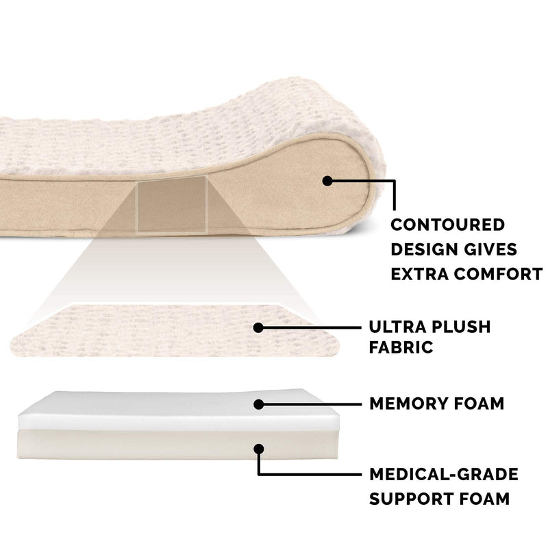 Furhaven Memory Foam Dog Bed for Large/Medium Dogs w/ Removable Washable Cover, For Dogs Up to 38 lbs - Ultra Plush Faux Fur & Suede Luxe Lounger Contour Mattress - Cream, Large - PawsPlanet Australia
