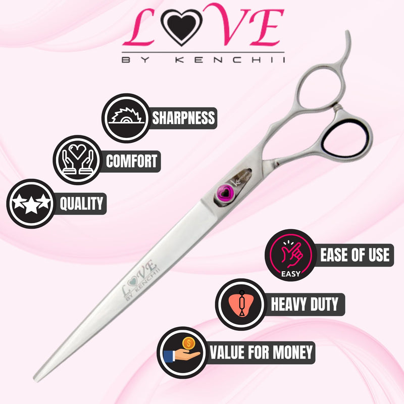Kenchii Love Dog Grooming Scissors, 9 Inch Straight Shears, Dog Scissors for Grooming, Professional Pet Grooming Scissors, Heavy Duty, Durable and Sharp 9.0" Straight - PawsPlanet Australia