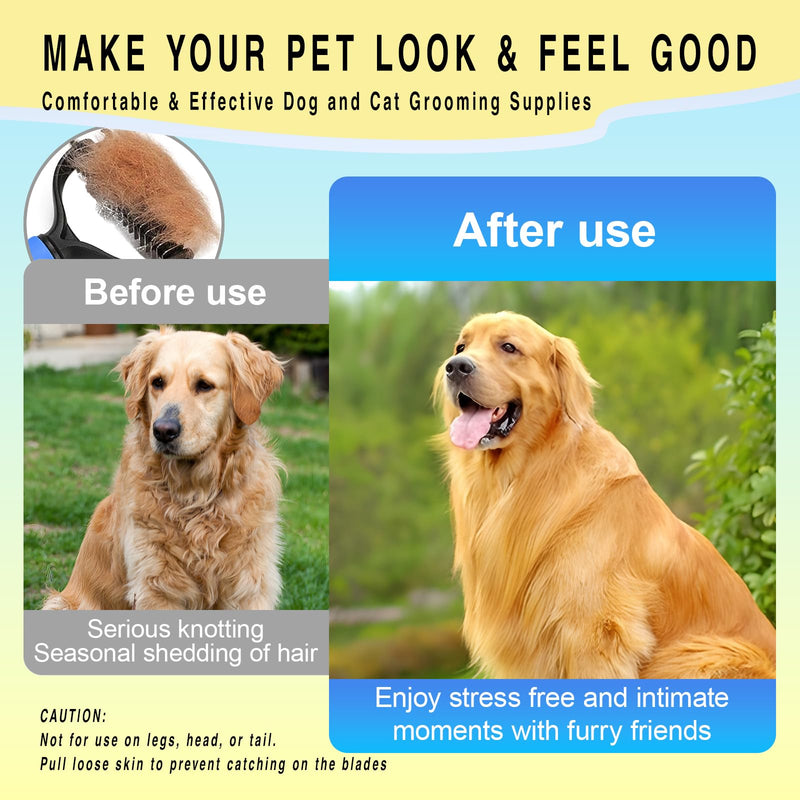 Dog Brush for Shedding 2-in-1 with Grooming Glove - Undercoat Rake & Shedding Tool for Long/Short Hair Dogs, Flea Comb & Hair Removal Brush for Gentle Massage (M) M - PawsPlanet Australia