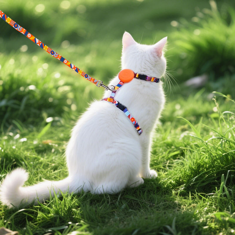 PUPTECK Adjustable Cat Harness and Leash Set Escape Proof Kitten Strap Collar for Walking Travel, Geometry Pattern - PawsPlanet Australia