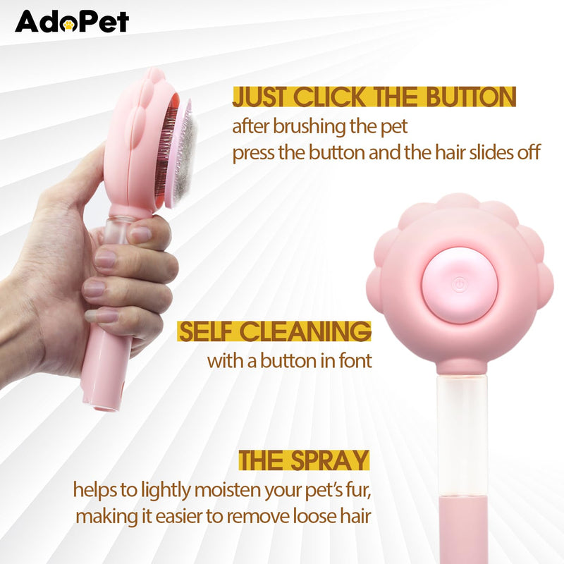 Pet Grooming Brush – Cat Paw Design Self-Cleaning Slicker with Water Spray, Rounded Bristles for Dogs & Cats, Removes Loose Hair & Tangles