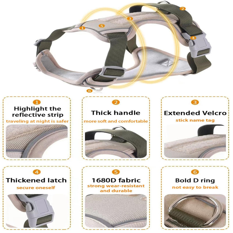 Dog Harness, Pet Harness with Leash,Adjustable Soft Padded Dog Vest, Reflective No-Choke Pet Oxford Vest for Small Medium Large Dogs, Strong and Durable Pet Carrier (Khaki Color, Small) Khaki Color - PawsPlanet Australia