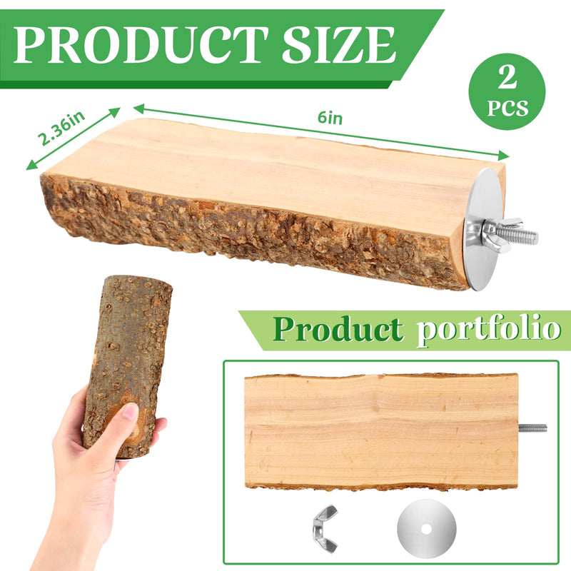 2PCS Natural Wood Bird Perch Platform for Cage - Parrot Perch Stand for Conures, Cockatiels, Budgies, Lovebirds, Parrotlets, Small Bird Cage Accessories & Wooden Perches for Small Parrots