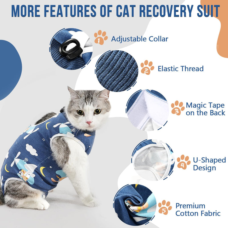 SlowTon Cat Recovery Suit - Cat Onesie for Cats After Surgery Female Male, Kitten Clothes Cat Surgical Spay Suit Abdominal Wounds, E-Collar Alternative Cats Bodysuit Shirt Anti-Licking (Blue, M) Medium Blue