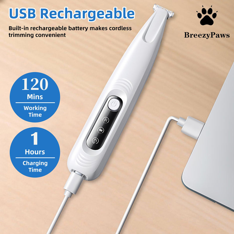 BreeyPaws Cat Clippers Dog Paw Trimmer Grooming Kit,4 in 1 Cat Shaver for matted Fur Claw Silent,Pet Shaver Trimmer for Dogs Cats Paws,2 Speed Battery Display Startup Locked USB Charge Cable (White) White - PawsPlanet Australia