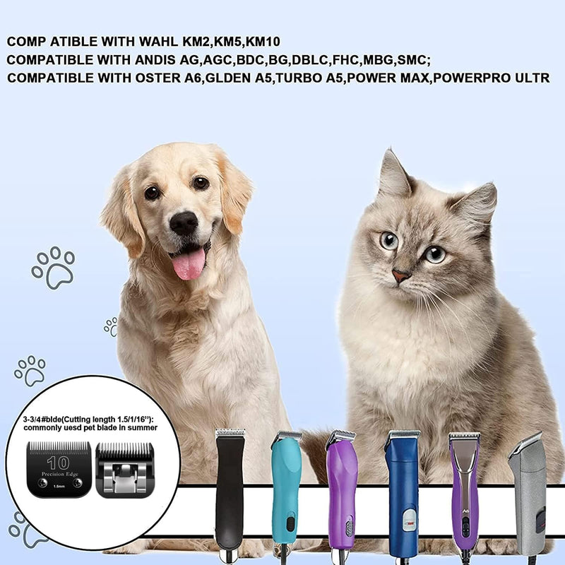 Dog Grooming Clippers Replacement Blade Compatible with Andis Dog Clipper/Most Oster A11/Wahl KM Series Pet Clippers 2Pack #10,Black - PawsPlanet Australia