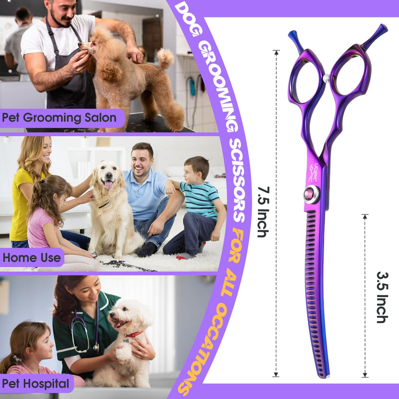 JASON 7.5" Curved Chunkers Shears - Professional Dog Scissors for Grooming, Japanese 440C Stainless Steel Blender Shears with Diamond Adjustable Screw (35 Teeth, Purple) A-Curved Chunker - PawsPlanet Australia