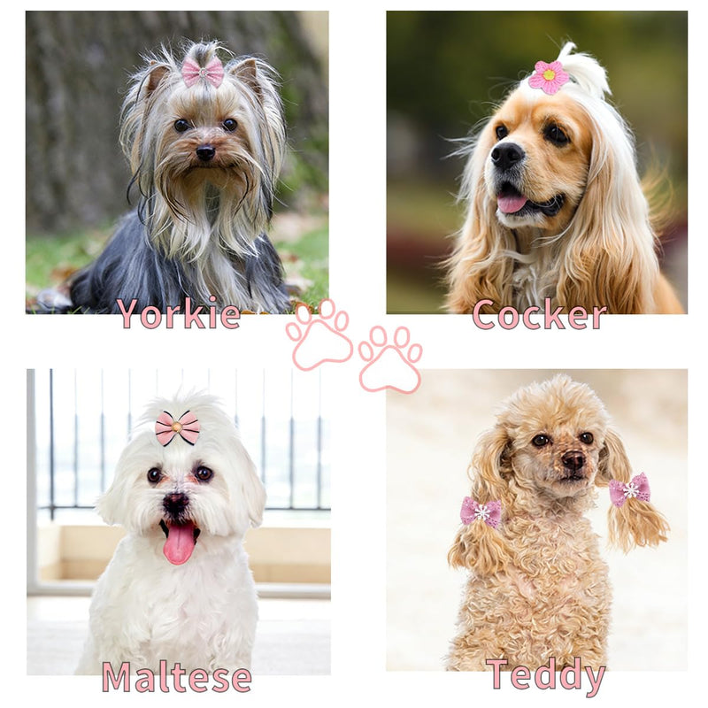 20Pcs Small Dog Hair Bows with Rubber Bands Flower Ball Bowknot Top Knot Hair Ties Cute Puppy Hair Accessories for Pets Cats Yorkie Hair Grooming(Pink and Orange) Pink and Orange - PawsPlanet Australia