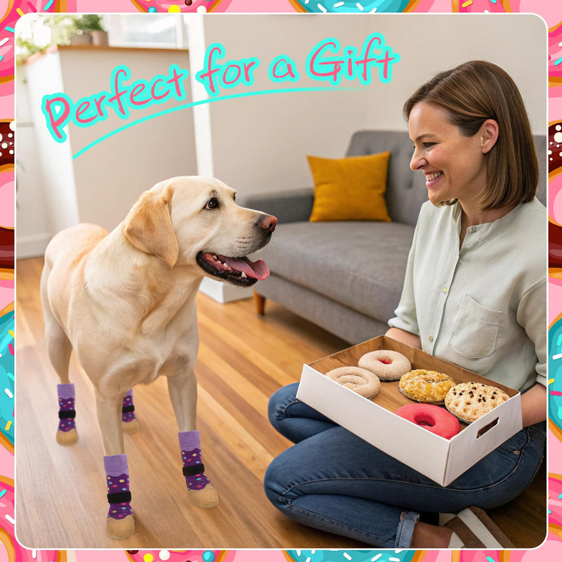 EXPAWLORER 8 Pcs Donut Dog Socks with Gift Box,Dog Boots & Paw Protectors in Winter,Dog Booties for Hardwood Floor Anti Slip,Prevent Licking Paws,Dog Shoes for Small Medium Large Senior Dogs Purple&Brown(8pcs) - PawsPlanet Australia