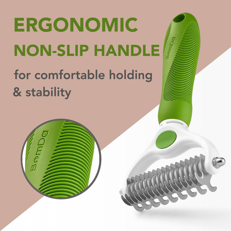 Pet Grooming Brush- Double Sided Dematting and Deshedding Undercoat Rake Brush for Dogs and Cats, Green - PawsPlanet Australia