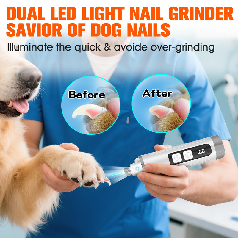 Dog Nail Trimmers Ultra Quiet Electric Pet Dog Nail Clippers Cat Nail Clipper with Led Lights Nail Grinder High Speed Nail File Electric Clippers for Grooming Small, Medium,Large Dogs and Cats (grey) - PawsPlanet Australia