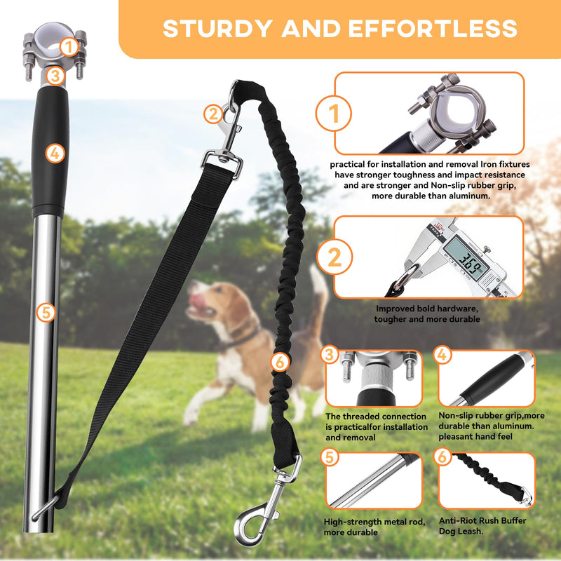 Hands Free Dog Bike Leash - Heavy Duty Bicycle Attachment with Quick Connect & Buffer Rope, Fit Leash for Medium Large Dogs - Cycling, Jogging, Outdoor Exercise (Black) - PawsPlanet Australia