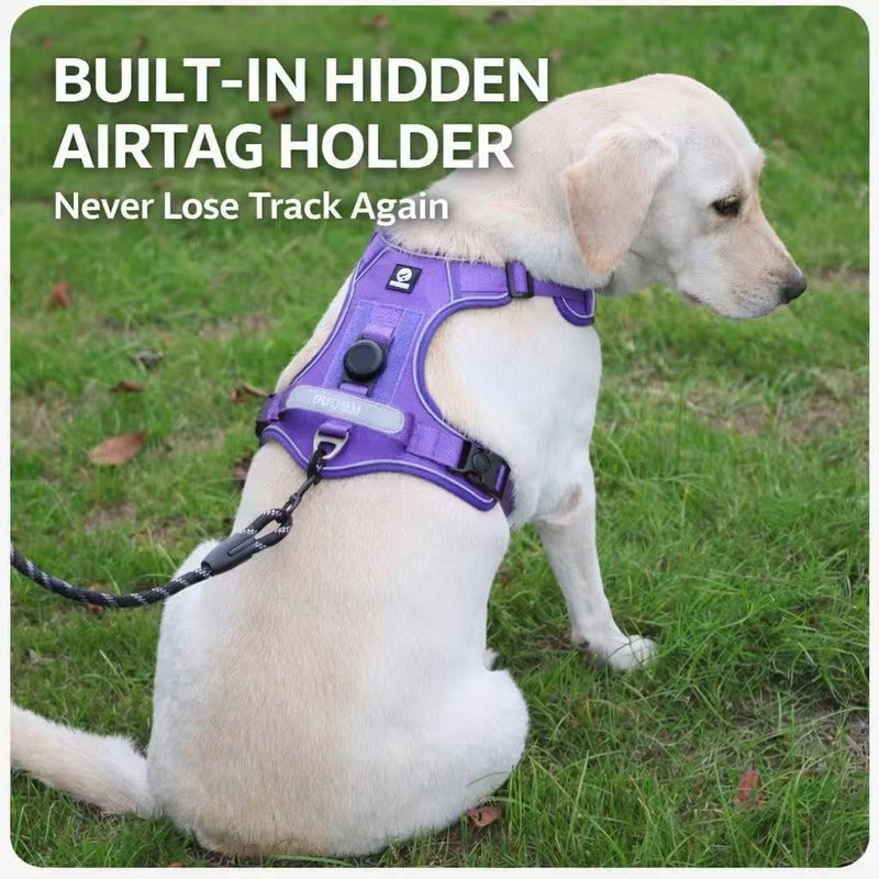 No Pull Dog Harness with Built-in Hidden AirTag Holder, Reflective Adjustable Vest for Medium & Large Dogs (Khaki, Medium) Khaki - PawsPlanet Australia
