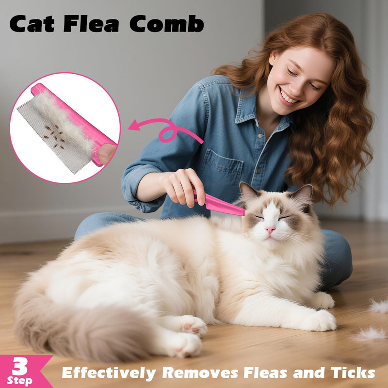Comotech 3PCS Cat Grooming Supplies,Cat Brush & Nail Clipper/Trimmer & Flea Comb for Shedding Indoor Cats Dogs and Small Animals - Meet All Your Pet's Daily Grooming Needs - All in One Set (Pink) Pink - PawsPlanet Australia