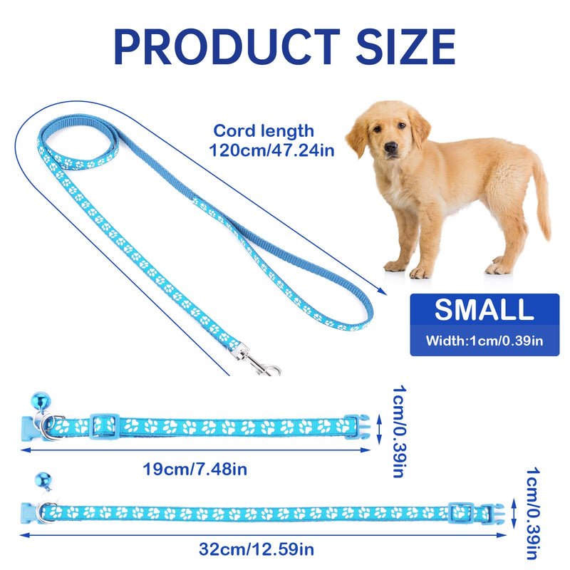 3 Pack Puppy Collar and Leashes Cat Small Dog Collar and Leash Pack Pet Kitten Collars and Leashes Adjustable Training Rope Quick Release Paw Print Soft Nylon