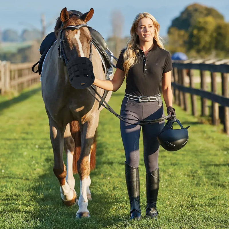 Durable Ventilated Grazing Muzzle with Attached Breakaway Halter - Lightweight Horse Muzzle, Supports Natural Grazing, Restricts Food Intake, Padded Noseband Onyx Black Cob Size
