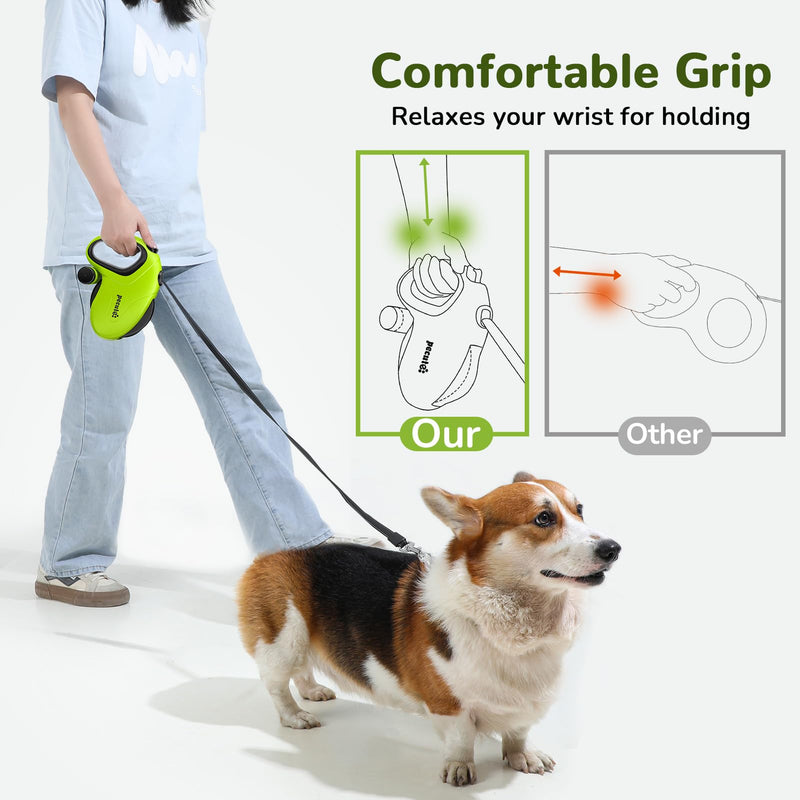 Pecute 32ft Retractable Dog Leash with Reflective Strips, 360° Tangle-Free Dog Leash, One-Button Control & Sturdiness Nylon Dog Leash with Poop Bag, Long Dog Leash Retractable for Medium Large Dog - PawsPlanet Australia