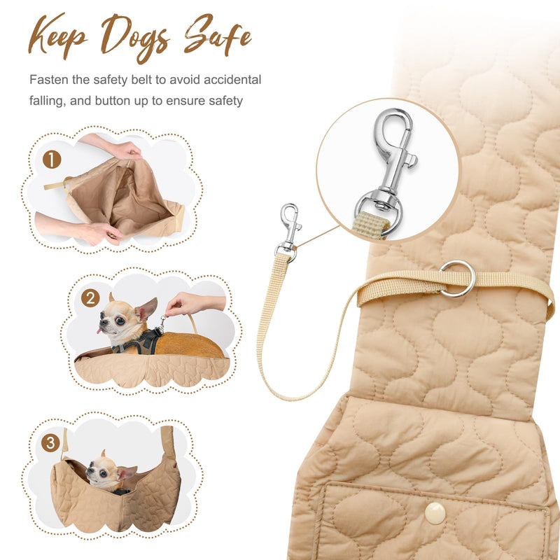 Dog Sling for Small Dogs, Front Dog Sling Carrier, Padded Adjustable Pet Soft Carrier with Adjustable Shoulder Strap, Travel Safety Harness Machine Washable for Small Cats Puppy Outdoor Khaki - PawsPlanet Australia