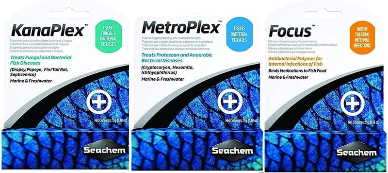 Seachem 3 Piece Treatment Kit, 1-Focus, 1-Metroplex, and 1-Kanaplex (5 Grams Each)