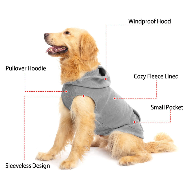 EXPAWLORER Dog Hoodie with Pocket, Polar Fleece Dog Sweatshirt Fall Cold Winter Sleeveless Sweater with Hood, Warm Cozy Pet Clothes for Small to Large Dogs Boys and Girls (Grey, XL) X-Large (Pack of 1) Grey