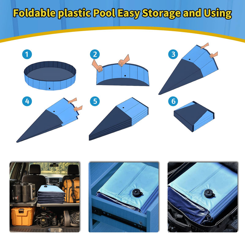 Foldable Dog Pool, 39" x 12" Kiddie Pool with Hard Plastic, Non-Slip Dog Bath Tub for Outdoor Backyard, Collapsible Dog Swimming Pool for Kids Dogs Pets (Blue) Blue 39" - PawsPlanet Australia