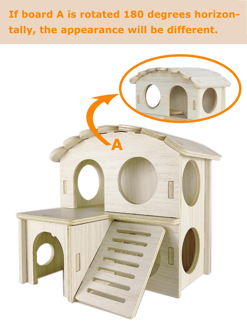 Hamster Hideout Cage Accessories - Hamster House and Habitat Wooden Hide Hut with Climbing Ladder and Platform for Dwarf Gerbils and Mouse Mice Rat Other Small Animals etc. B-Double storey house - PawsPlanet Australia