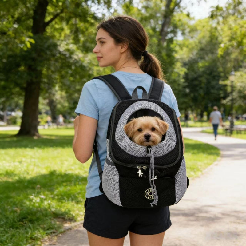 Dog Carrier Backpack Pet Travel Bag Puppy Pet Front Pack with Breathable Head-Out Design and Waterproof Bottom Airline Approved for Outdoor Hiking Travel (Black, M) Black