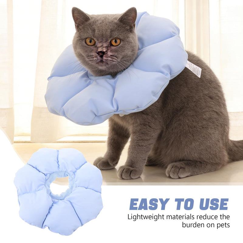 Supvox Adjustable Recovery Collar for Cats and Dogs, Bite-Resistant Nylon Donut Collar, Soft Protective Collar for Wound Healing and Surgery, Size Blue