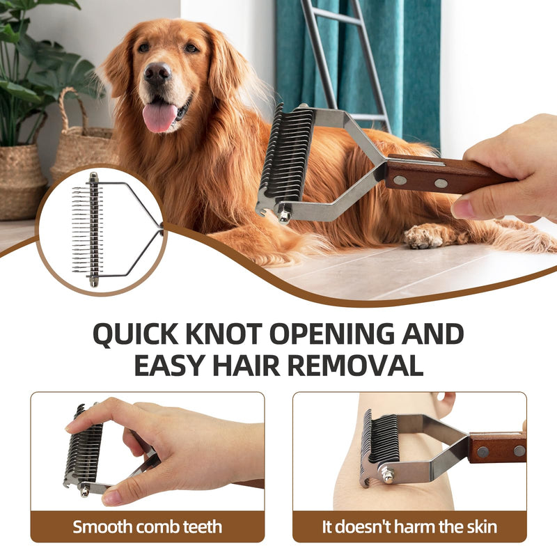 Large 2-Sided Undercoat Rake for Dogs and Cats?Professional Pet Grooming Shedding Tool Combs for Animals?Stainless Steel with Wooden Handle for Thick Coats (20-Blades) 20-Blades - PawsPlanet Australia