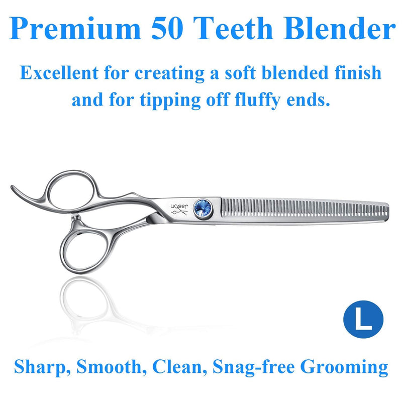 JASON Left Handed 7" 50 Teeth Blending Dog Grooming Scissor, Ergonomic Cats Grooming Thinning Shears Pets Trimming Kit with Offset Handle and a Jewelled Screw, Sharp, Comfortable Blender Christmas Left Hand 7 inches Blender - PawsPlanet Australia