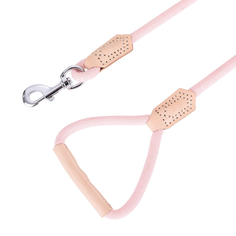 Mile High Life | Premium Leather Dog Leash | Strong Rope Leash | Leather Handle | Zinc Alloy Strong Clasp | Small Medium Large Dogs | 4/5/6 Feet(Pink, 48 Inch (Pack of 1)) 48 Inch-1/2" Leather handle-Pink - PawsPlanet Australia
